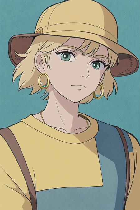 69349-970726584-ghibli style, masterpiece, best quality, 1girl, aqua eyes, baseball cap, blonde hair, closed mouth, earrings, green background,.png